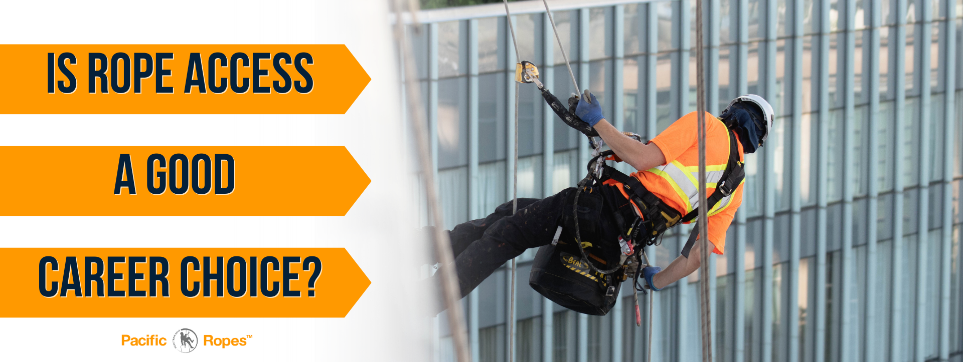 career rope access technician walking down side of building